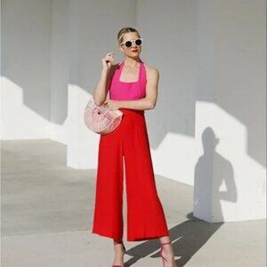 STAUD Joyce Cropped Two-Tone Crepe De Chine Jumpsuit Size 6